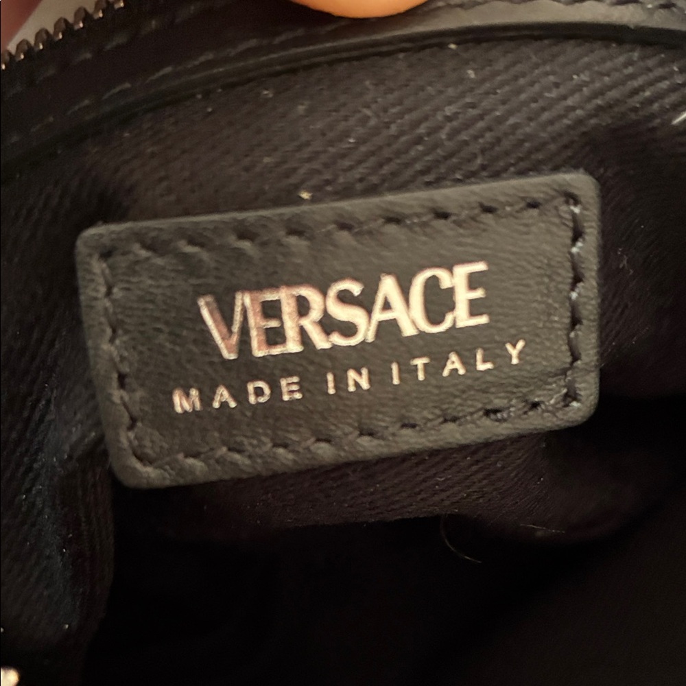 New Versace Black Italian Leather Shoulder mini Hobo Bag w Silver Medusa Charm - Picture 8 of 10
